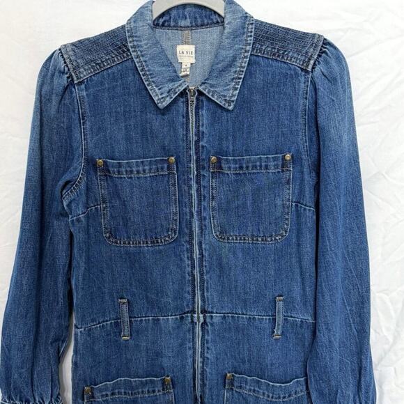 Anthropologie La Vie Rebecca Taylor Midweight Denim Jumpsuit Marine Blue Sz S - Picture 7 of 8